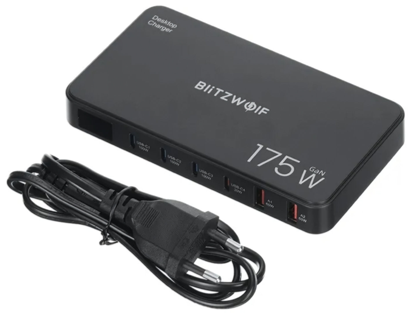 BlitzWolf BW-S30 latausasema, 175W, 5A, 2 x USB-A - 4 x USB-C, Musta