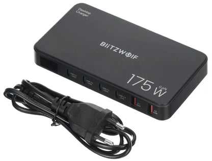 BlitzWolf BW-S30 latausasema, 175W, 5A, 2 x USB-A - 4 x USB-C, Musta