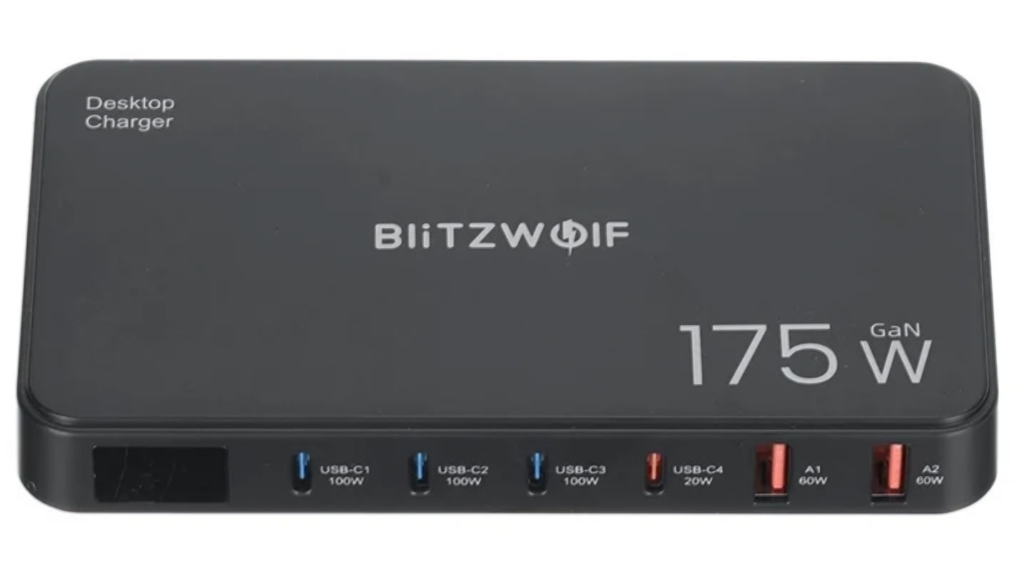 BlitzWolf BW-S30 latausasema, 175W, 5A, 2 x USB-A - 4 x USB-C, Musta
