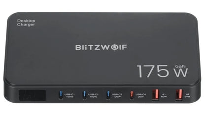 BlitzWolf BW-S30 latausasema, 175W, 5A, 2 x USB-A - 4 x USB-C, Musta