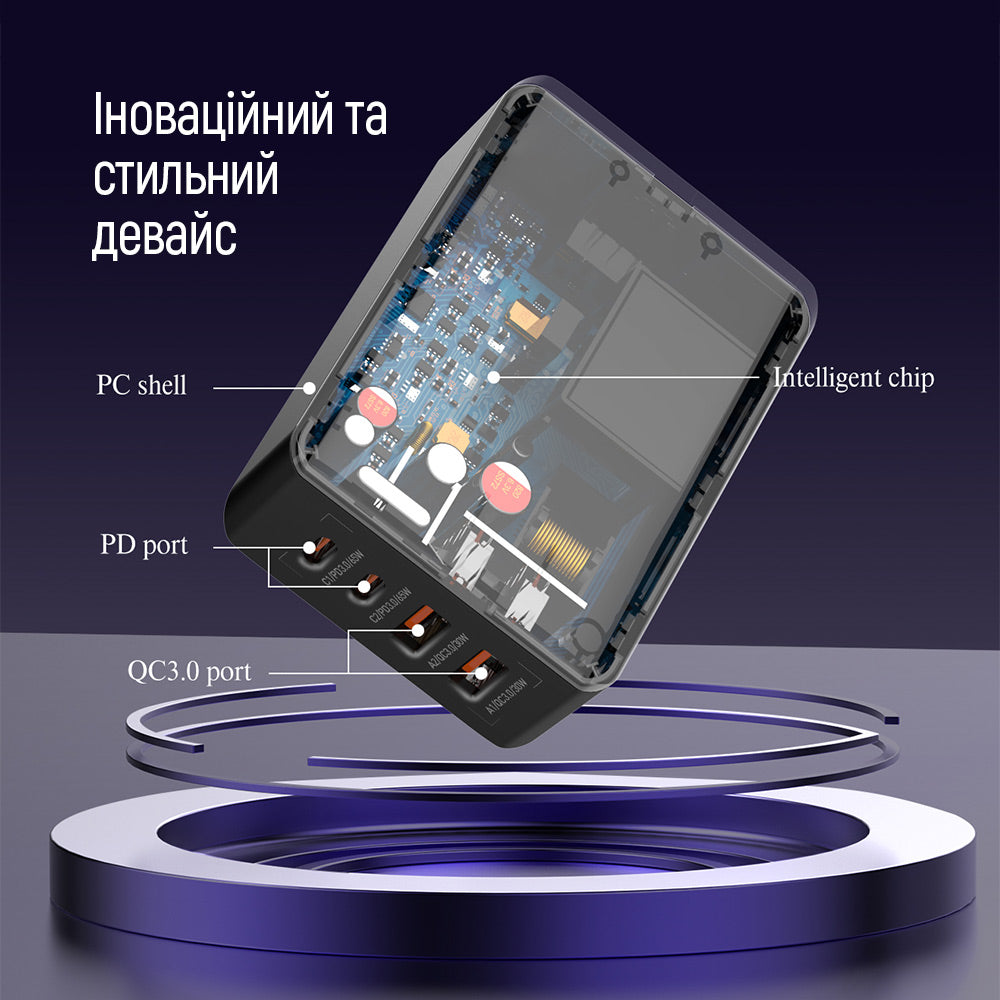 ColorWay Display -latausasema, 65W, 3.25A, 2 x USB-A - 2 x USB-C, Musta