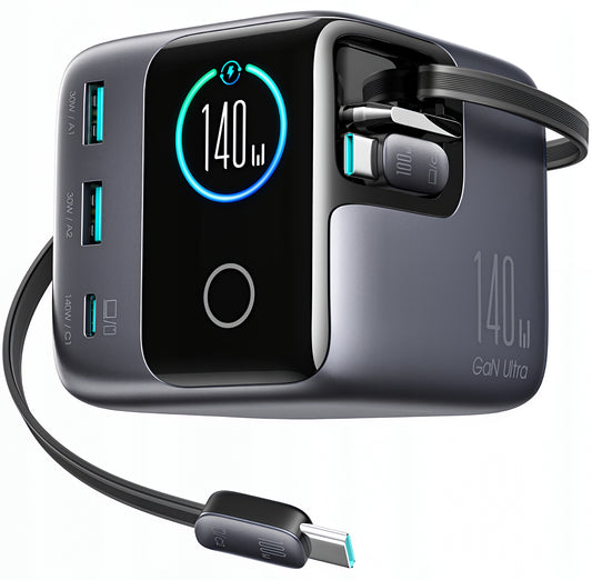 Latausasema USB-C-kaapelilla Joyroom Podix JR-TRD01, 140W, 1 x USB-C - 2 x USB-A, Harmaa