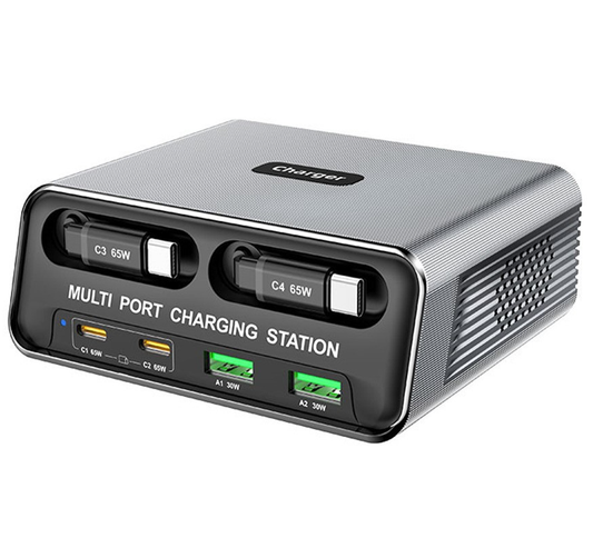 OEM WLX-60C USB-C-kaapelilla varustettu telakkalaturi, 130W, 2 x USB-A - 2 x USB-C, harmaa