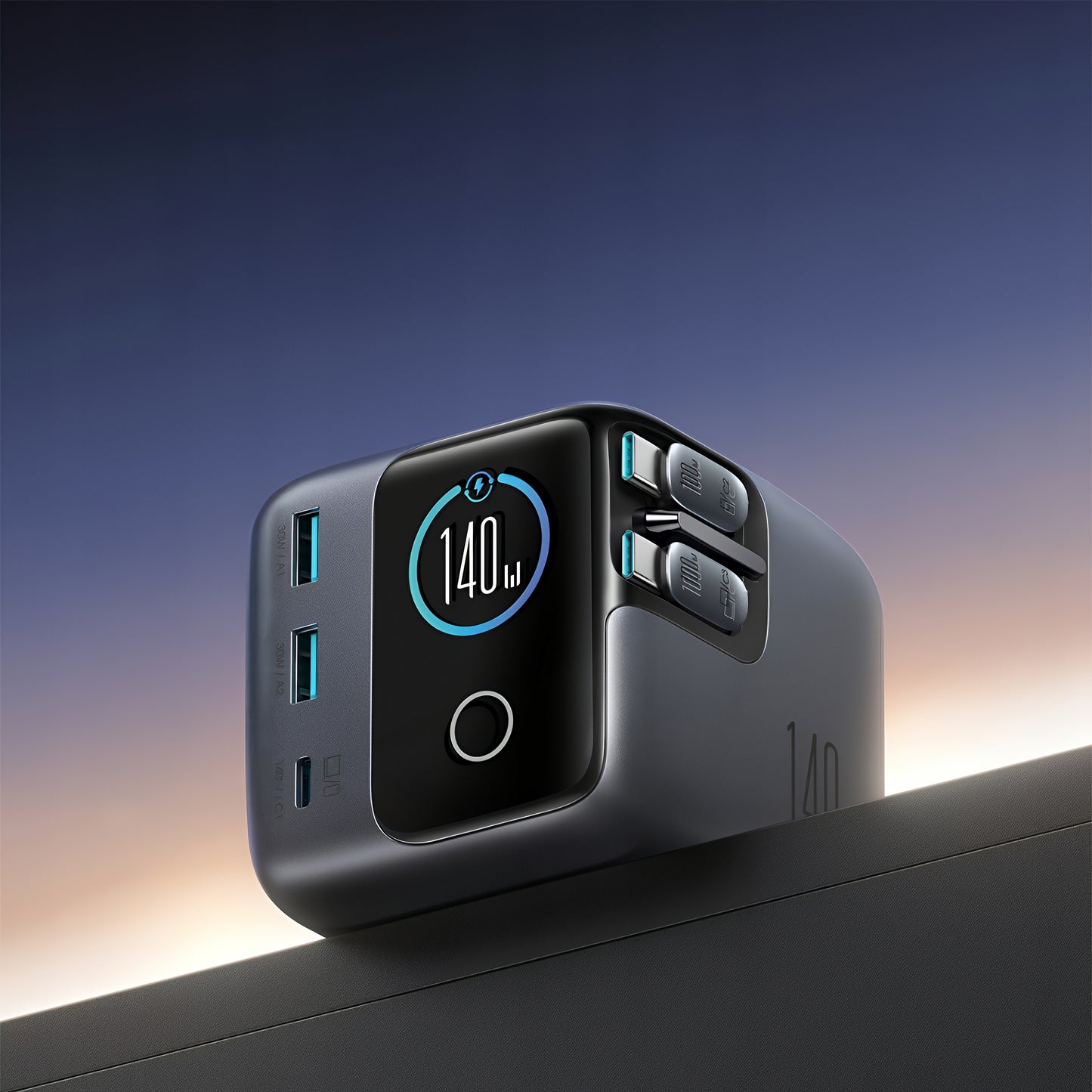 Latausasema USB-C-kaapelilla Joyroom Podix JR-TRD01, 140W, 1 x USB-C - 2 x USB-A, Harmaa