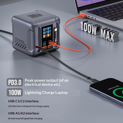 Laturi USB-C -kaapelilla varustettu OEM HW866 -latausasema, 300W, 5A, 2 x USB-A - 2 x USB-C, Harmaa