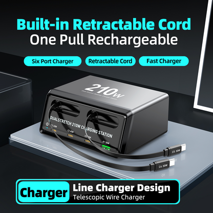 OEM WLX-60E USB-C-kaapelilla varustettu latausasema, 210W, 3A, 1 x USB-A - 3 x USB-C, Harmaa