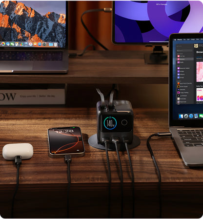 Latausasema USB-C-kaapelilla Joyroom Podix JR-TRD01, 140W, 1 x USB-C - 2 x USB-A, Harmaa