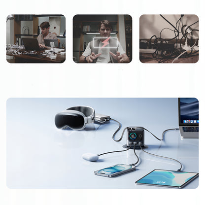 Latausasema USB-C-kaapelilla Joyroom Podix JR-TRD01, 140W, 1 x USB-C - 2 x USB-A, Harmaa