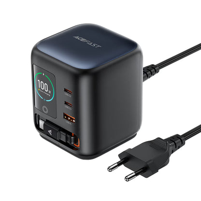 Acefast Z10 USB-C-kaapelilla varustettu latausasema, 100W, 1 x USB-A - 2 x USB-C, musta