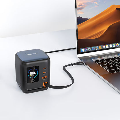 Acefast Z10 USB-C-kaapelilla varustettu latausasema, 100W, 1 x USB-A - 2 x USB-C, musta