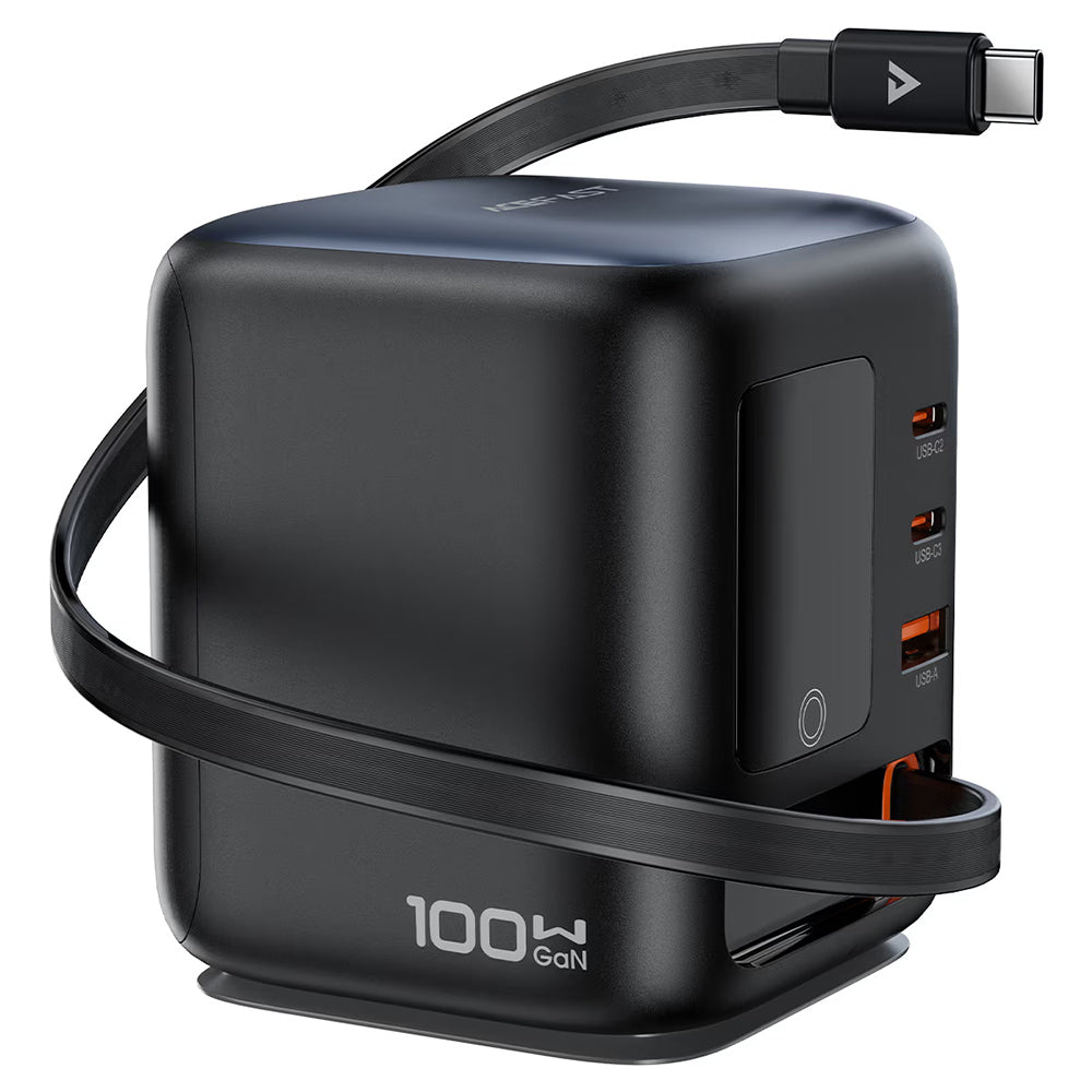 Acefast Z10 USB-C-kaapelilla varustettu latausasema, 100W, 1 x USB-A - 2 x USB-C, musta