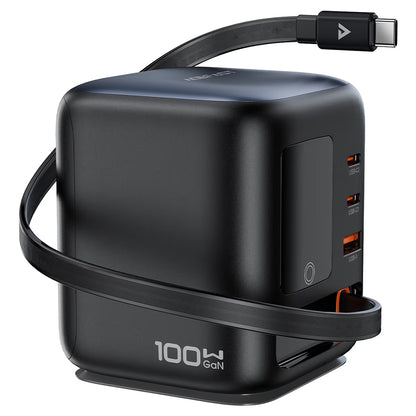 Acefast Z10 USB-C-kaapelilla varustettu latausasema, 100W, 1 x USB-A - 2 x USB-C, musta