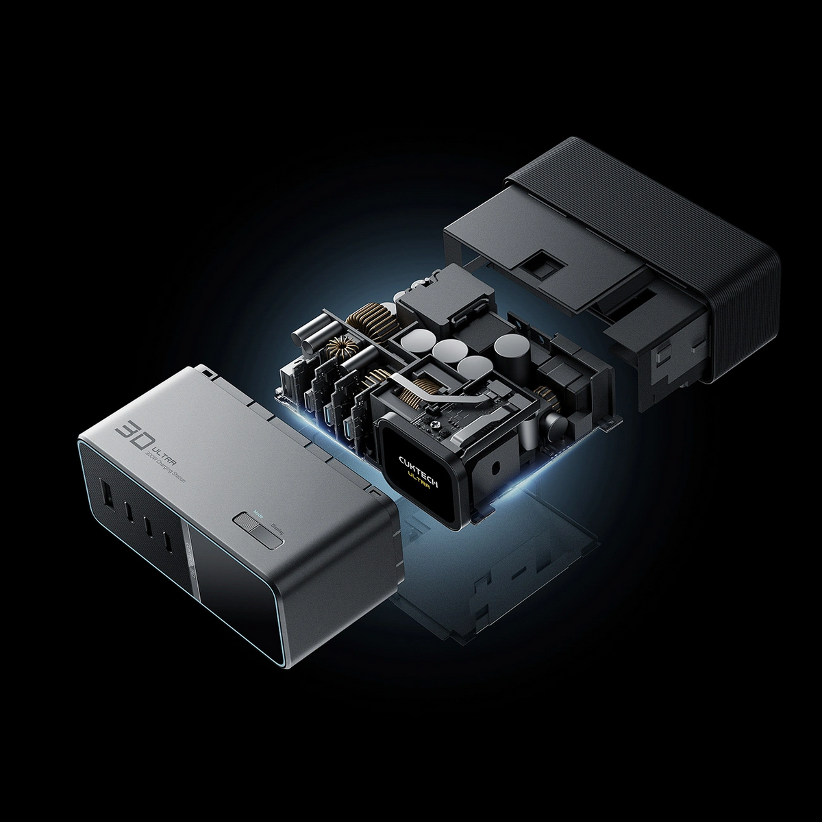 Cuktech TA3005U -latausasema, 300W, 1 x DC - 1 x USB-A - 3 x USB-C, harmaa