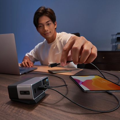 Cuktech TA3005U -latausasema, 300W, 1 x DC - 1 x USB-A - 3 x USB-C, harmaa