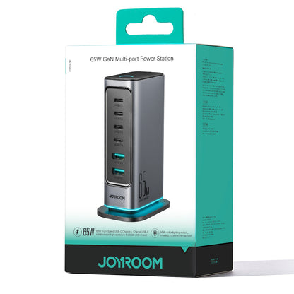Joyroom JR-TCM02 -latausasema, 65W, 3.25A, 2 x USB-A - 4 x USB-C, Harmaa