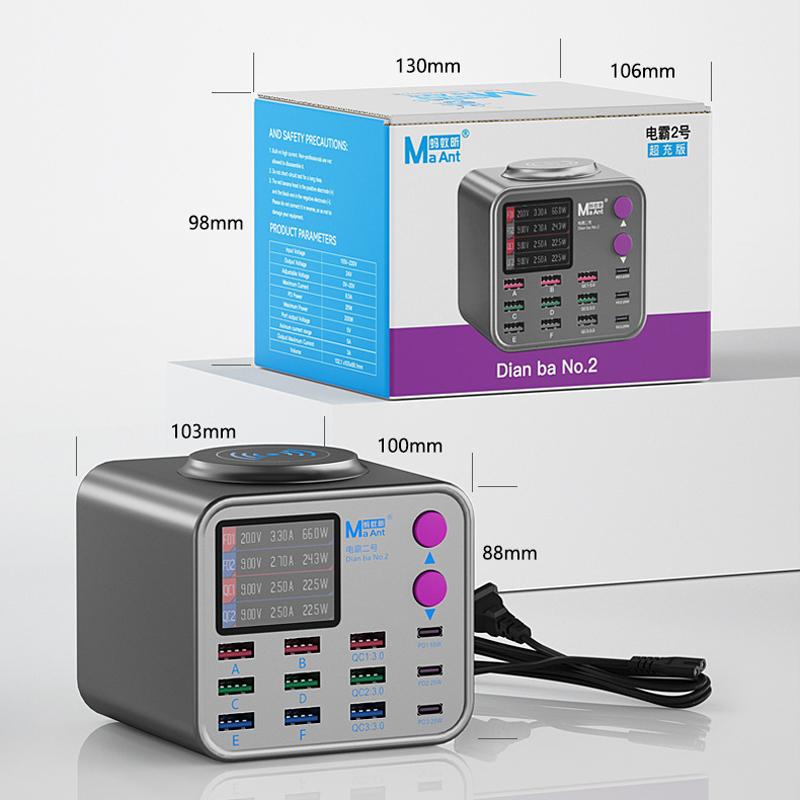 Latausasema MaAnt DianBa No.2 QI, 300W, 3A, 3 x USB-C - 9 x USB-A, Harmaa