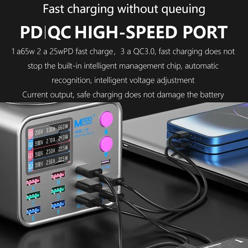 Latausasema MaAnt DianBa No.2 QI, 300W, 3A, 3 x USB-C - 9 x USB-A, Harmaa