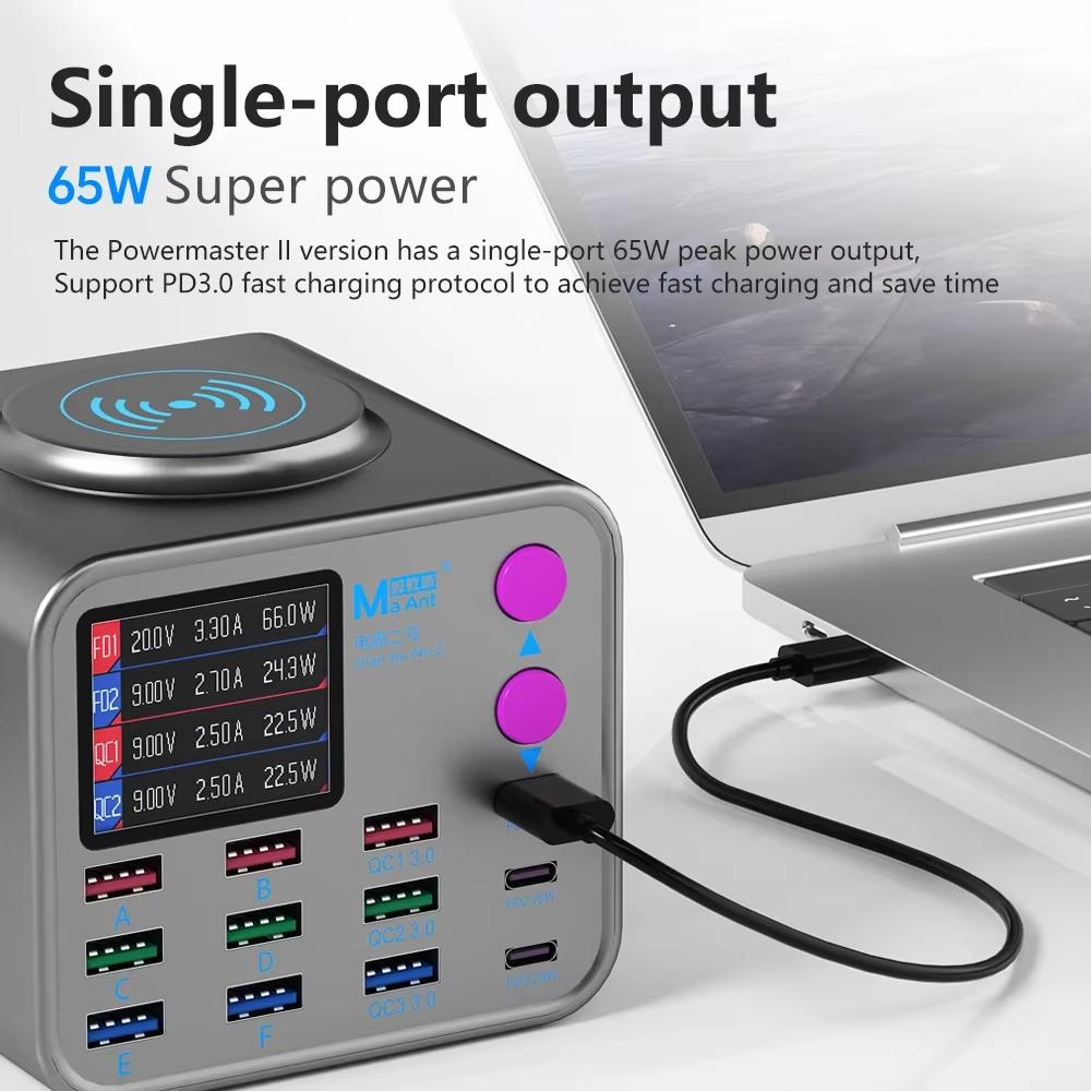 Latausasema MaAnt DianBa No.2 QI, 300W, 3A, 3 x USB-C - 9 x USB-A, Harmaa