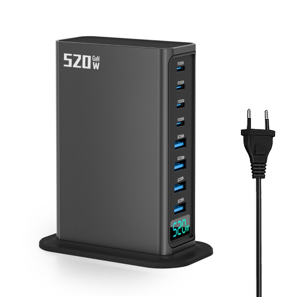 OEM-telakkalaturi, 520W, 5A, 4 x USB-A - 4 x USB-C, Harmaa