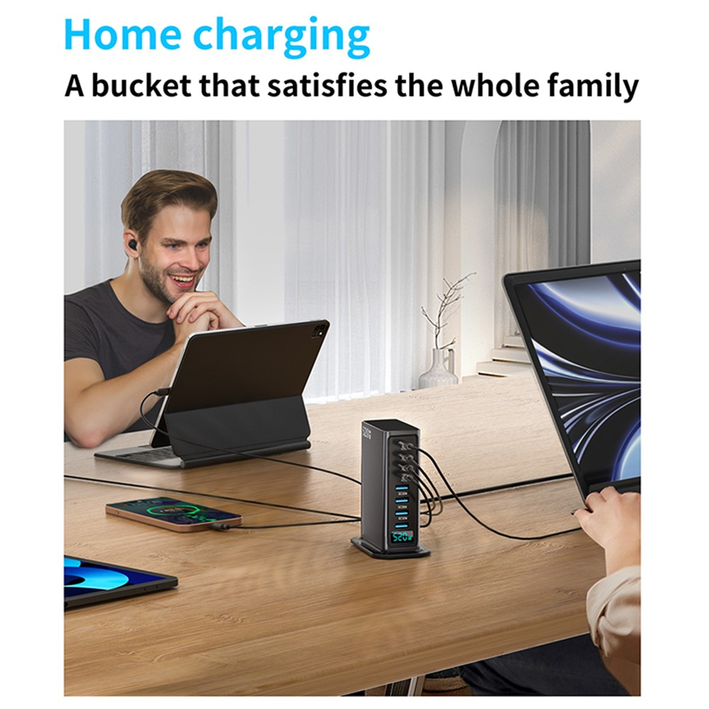 OEM-telakkalaturi, 520W, 5A, 4 x USB-A - 4 x USB-C, Harmaa