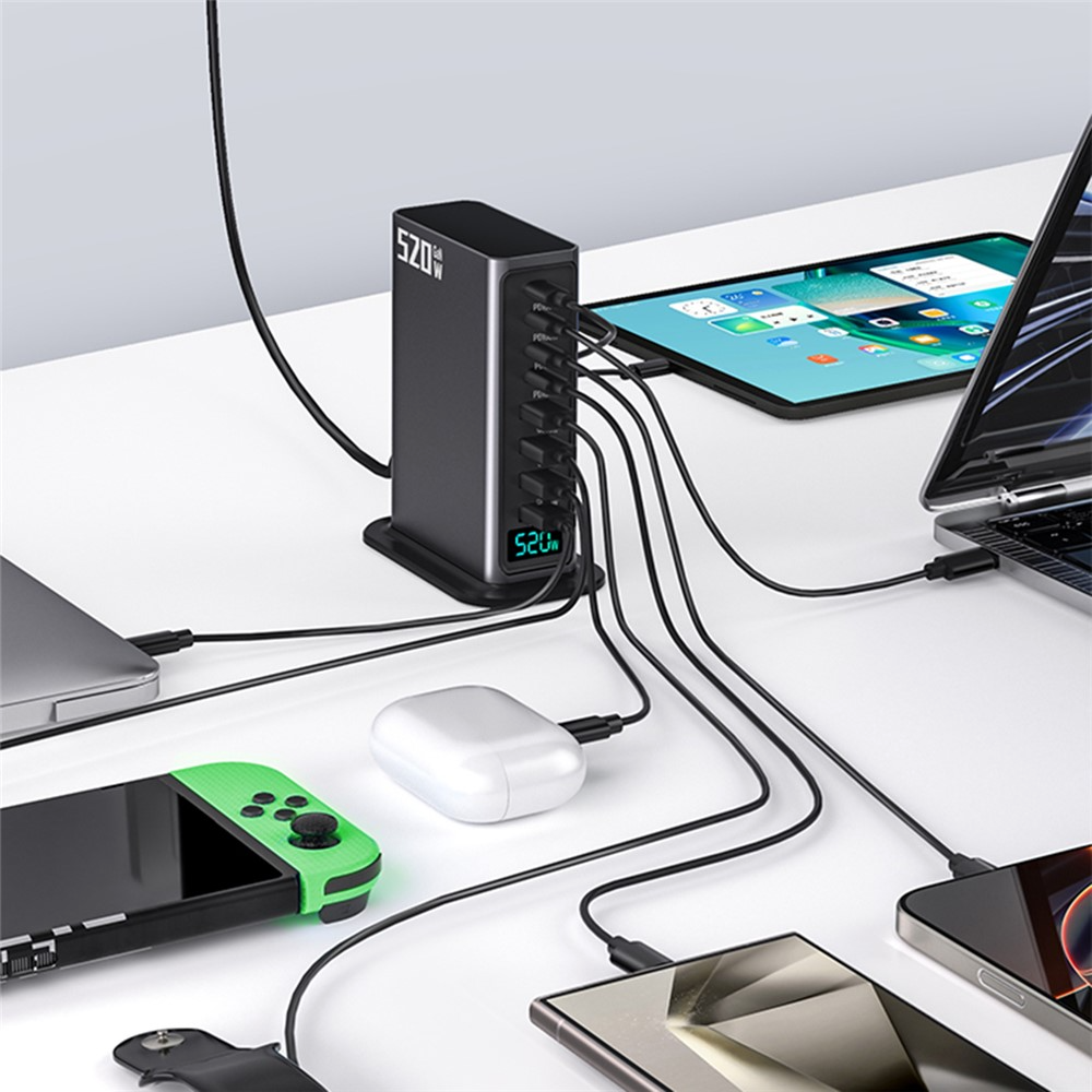 OEM-telakkalaturi, 520W, 5A, 4 x USB-A - 4 x USB-C, Harmaa