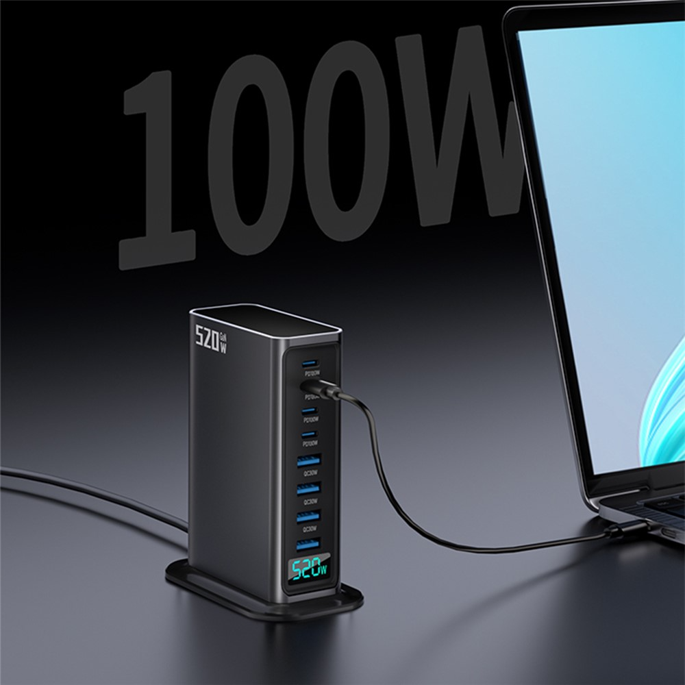 OEM-telakkalaturi, 520W, 5A, 4 x USB-A - 4 x USB-C, Harmaa