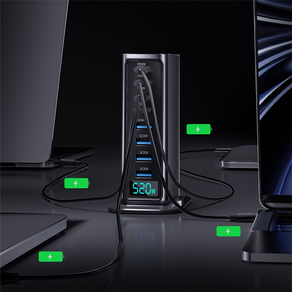 OEM-telakkalaturi, 520W, 5A, 4 x USB-A - 4 x USB-C, Harmaa