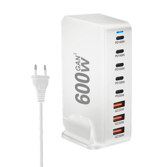OEM-telakkalaturi, 600W, 4 x USB-A - 4 x USB-C, Valkoinen
