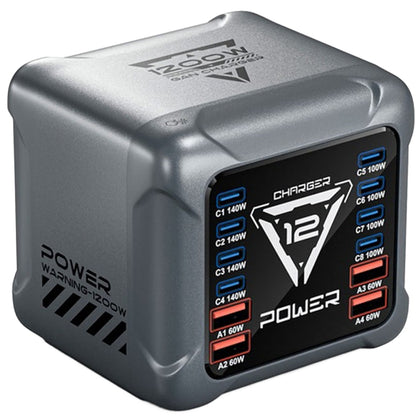 OEM-asemalaturi BK-127D laturi, 280W, 5A, 4 x USB-A - 8 x USB-C, Harmaa