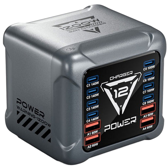 OEM-asemalaturi BK-127D laturi, 280W, 5A, 4 x USB-A - 8 x USB-C, Harmaa