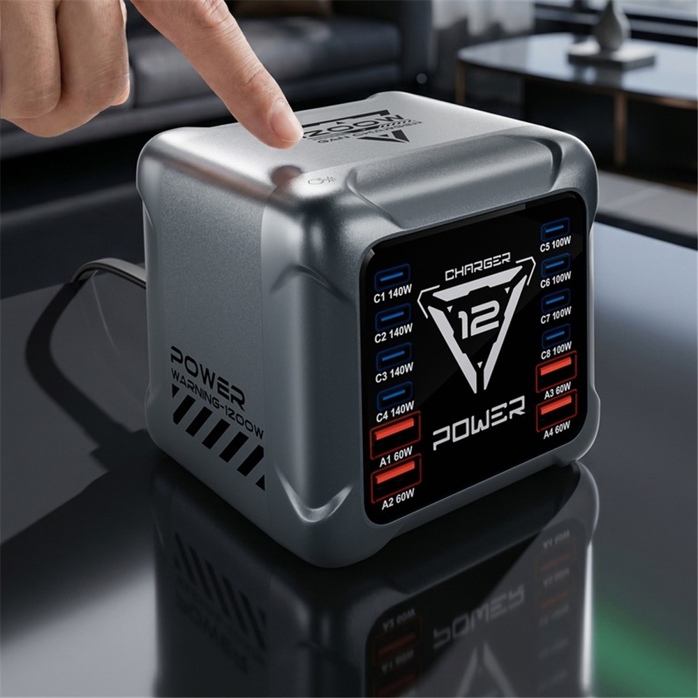 OEM-asemalaturi BK-127D laturi, 280W, 5A, 4 x USB-A - 8 x USB-C, Harmaa