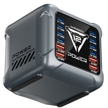 OEM-asemalaturi BK-127D laturi, 280W, 5A, 4 x USB-A - 8 x USB-C, Harmaa