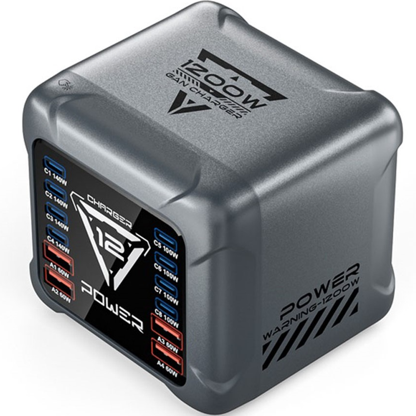 OEM-asemalaturi BK-127D laturi, 280W, 5A, 4 x USB-A - 8 x USB-C, Harmaa