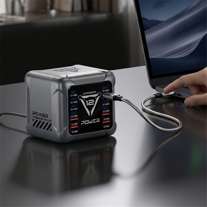 OEM-asemalaturi BK-127D laturi, 280W, 5A, 4 x USB-A - 8 x USB-C, Harmaa