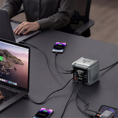 OEM-asemalaturi BK-127D laturi, 280W, 5A, 4 x USB-A - 8 x USB-C, Harmaa