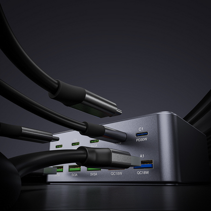 OEM HW33 -telelaturi, 100W, 3A, 5 x USB-A - 5 x USB-C, Harmaa
