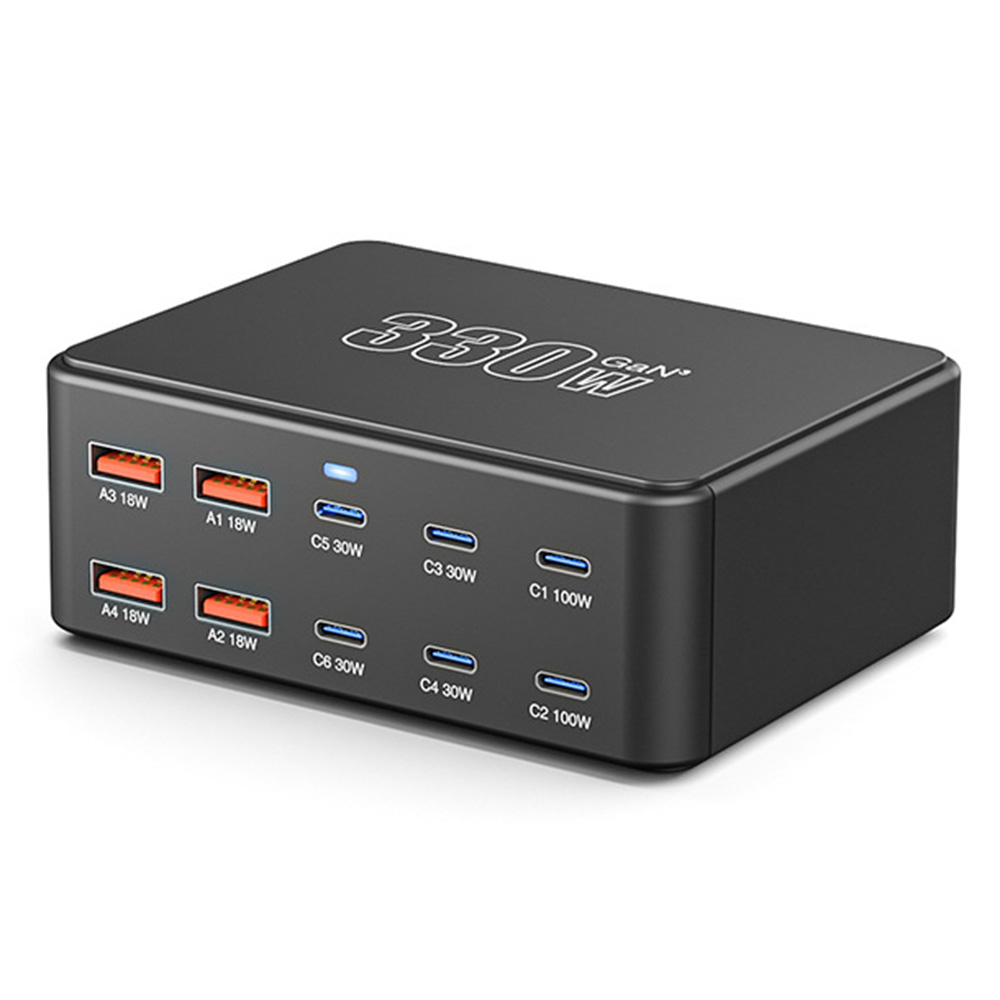 OEM HW66 Telakkalaturi, 330W, 5A, 4 x USB-A - 6 x USB-C, Musta