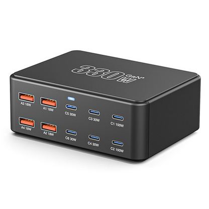 OEM HW66 Telakkalaturi, 330W, 5A, 4 x USB-A - 6 x USB-C, Musta