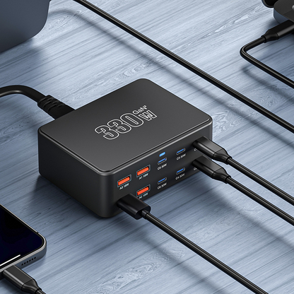 OEM HW66 Telakkalaturi, 330W, 5A, 4 x USB-A - 6 x USB-C, Musta