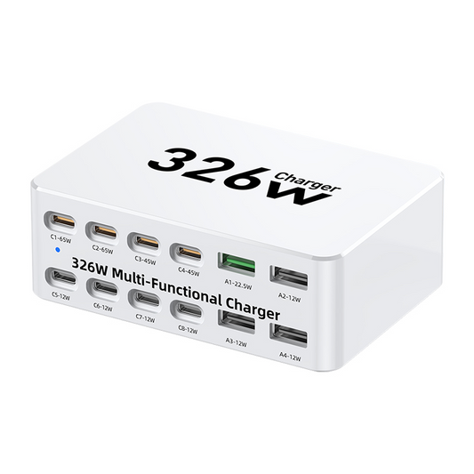 OEM WLX-818E latausasema, 326W, 3,25A, 4 x USB-A - 8 x USB-C, valkoinen