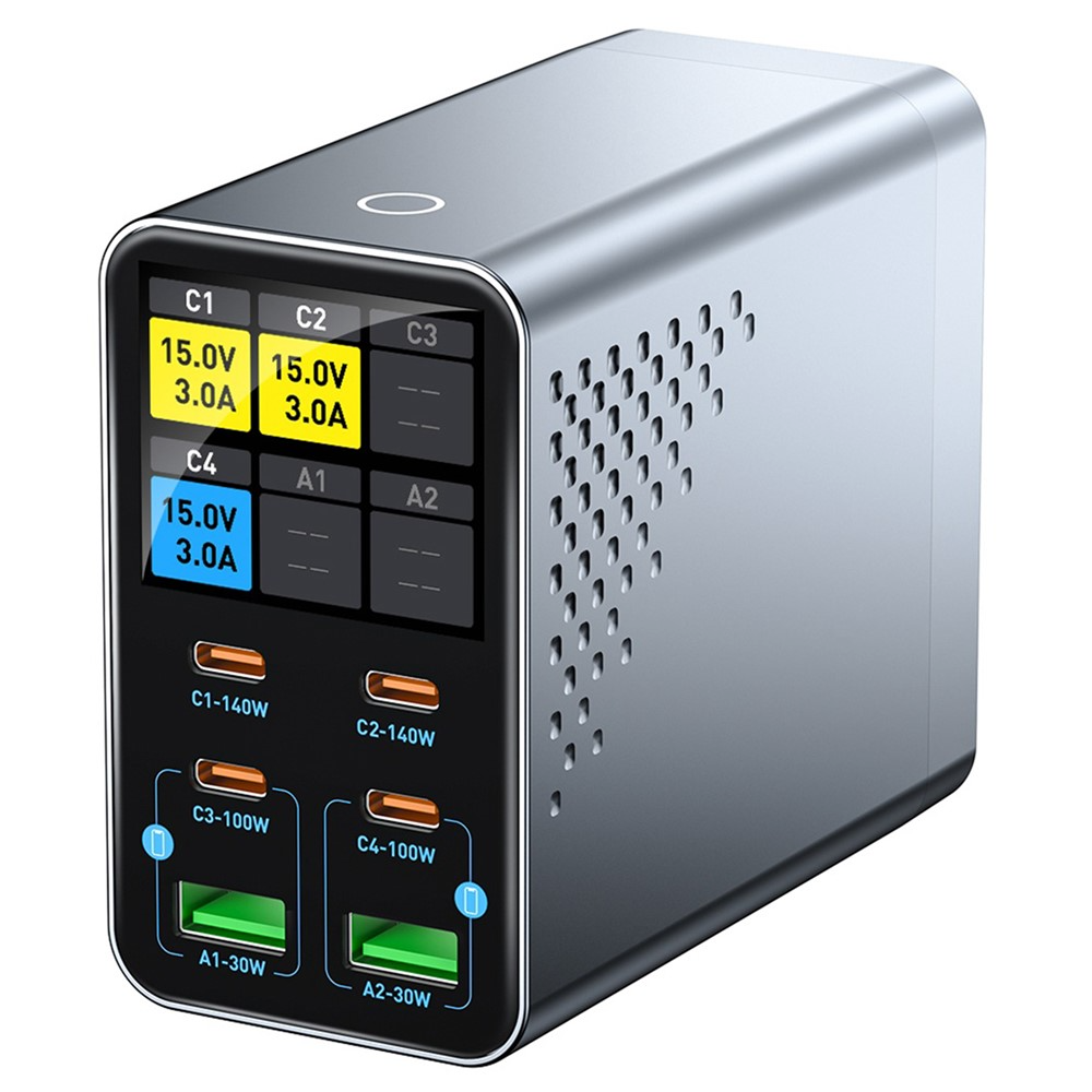 OEM WLX-G3 -telakointilaturi, 140W, 5A, 2 x USB-A - 4 x USB-C, Harmaa