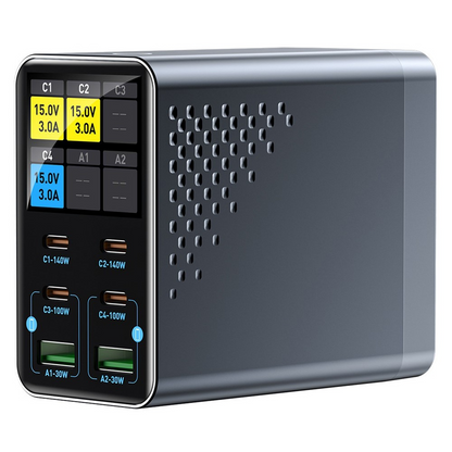 OEM WLX-G3 -telakointilaturi, 140W, 5A, 2 x USB-A - 4 x USB-C, Harmaa