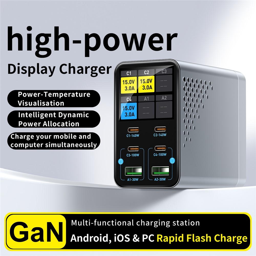 OEM WLX-G3 -telakointilaturi, 140W, 5A, 2 x USB-A - 4 x USB-C, Harmaa