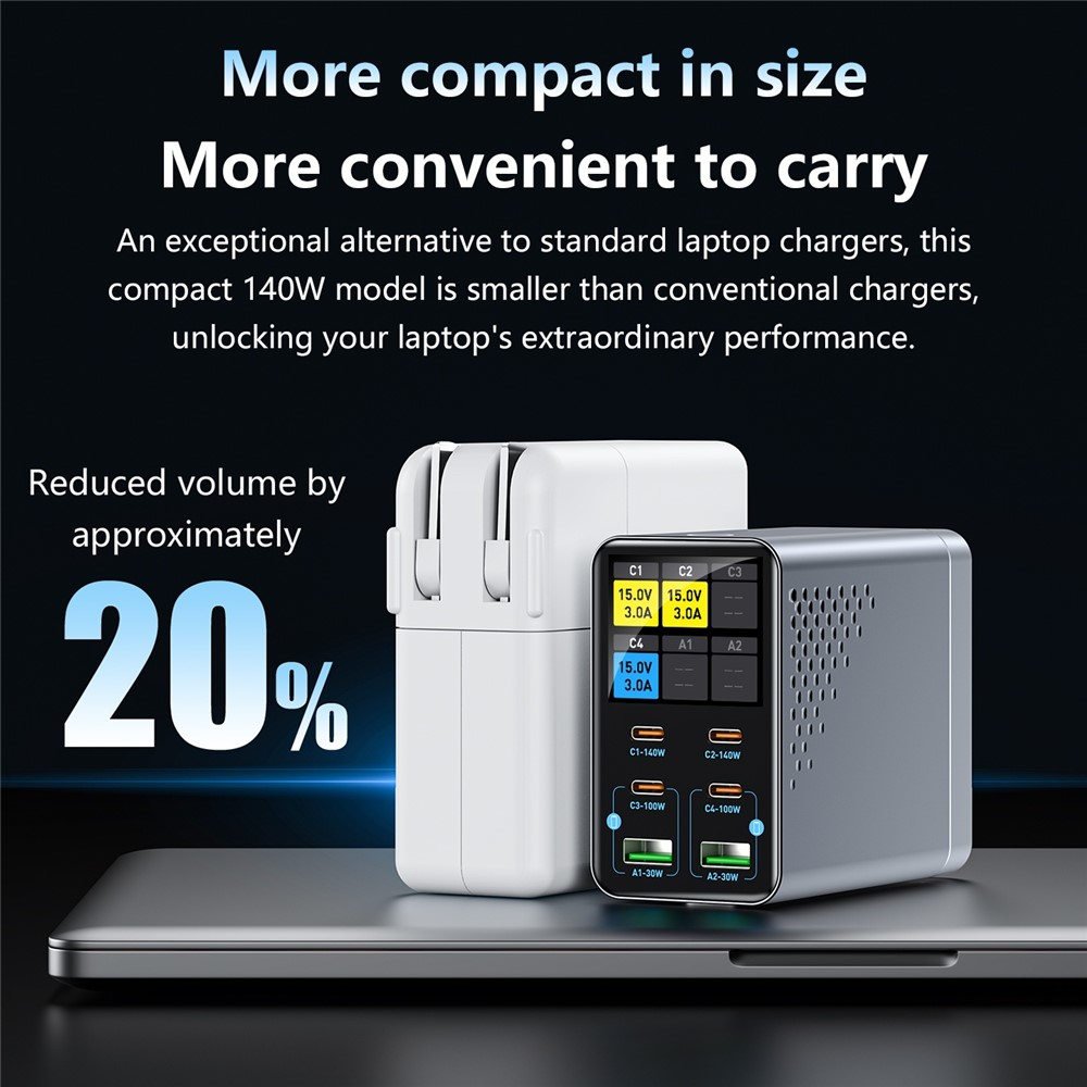 OEM WLX-G3 -telakointilaturi, 140W, 5A, 2 x USB-A - 4 x USB-C, Harmaa
