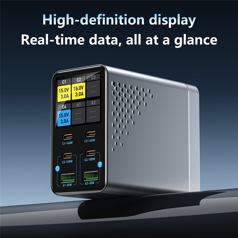 OEM WLX-G3 -telakointilaturi, 140W, 5A, 2 x USB-A - 4 x USB-C, Harmaa