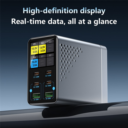 OEM WLX-G3 -telakointilaturi, 140W, 5A, 2 x USB-A - 4 x USB-C, Harmaa