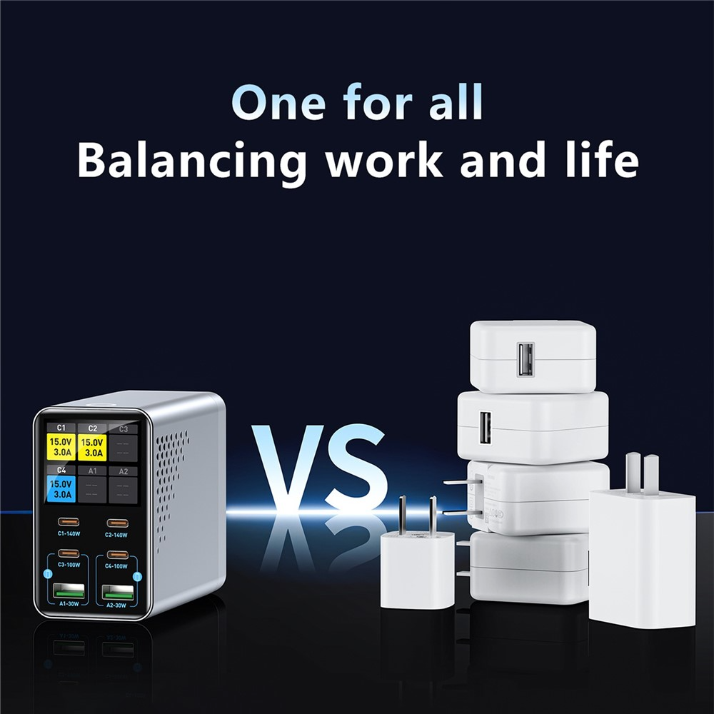 OEM WLX-G3 -telakointilaturi, 140W, 5A, 2 x USB-A - 4 x USB-C, Harmaa