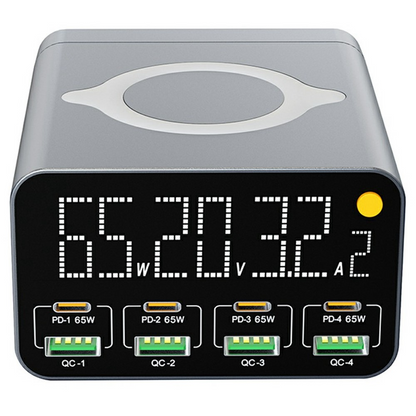 OEM WLX-M3 QI -latausasema, 80W, 4 x USB-A - 4 x USB-C, Harmaa