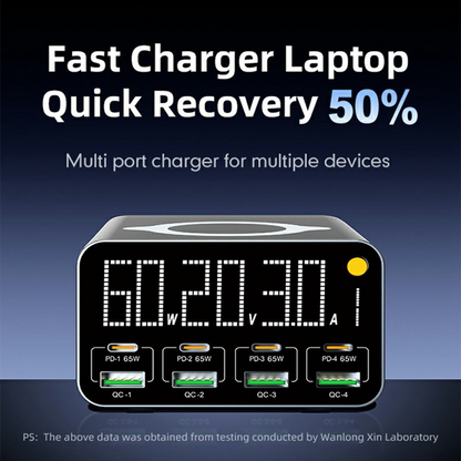 OEM WLX-M3 QI -latausasema, 80W, 4 x USB-A - 4 x USB-C, Harmaa
