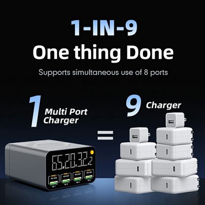 OEM WLX-M3 QI -latausasema, 80W, 4 x USB-A - 4 x USB-C, Harmaa